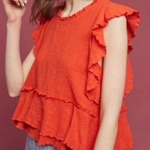Anthropologie Maeve Cascade Orange Tiered Top